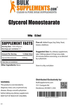 Photo of the BulkSupplements.com Glycerol Monostearate label