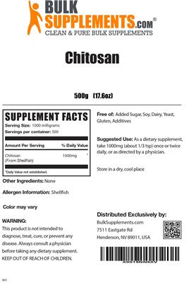 Photo of the BulkSupplements.com Chitosan label