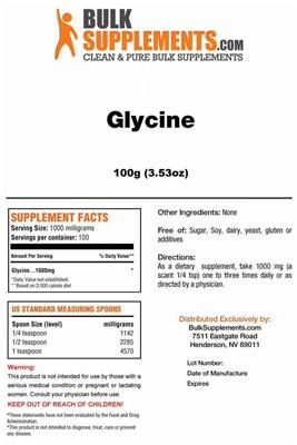 Photo of the BulkSupplements.com Glycine label