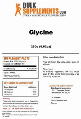Photo of the BulkSupplements.com Glycine label