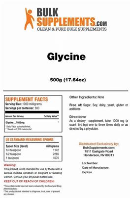 Photo of the BulkSupplements.com Glycine label