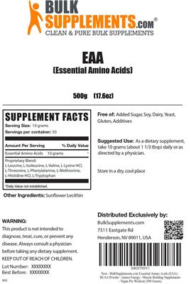 Product label for EAA