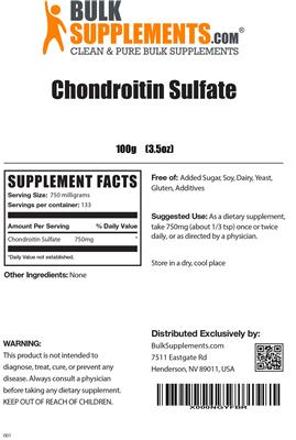 Photo of the BulkSupplements.com Chondroitin Sulfate label