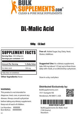 Photo of the BulkSupplements.com DL-Malic Acid label