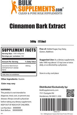 Photo of the BulkSupplements.com Cinnamon Bark Extract label