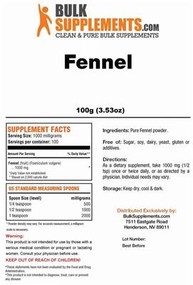 Photo of the BulkSupplements.com Fennel label