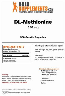 Photo of the BulkSupplements.com DL-Methionine label