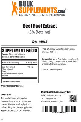 Photo of the BulkSupplements.com Beet Root Extract (3% Betaine) label