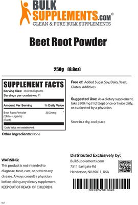 Photo of the BulkSupplements.com Beet Root Powder label