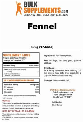Photo of the BulkSupplements.com Fennel label