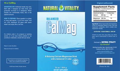 Photo of the Natural Vitality Balanced CalMag Original (Unflavored) label
