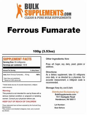Photo of the BulkSupplements.com Ferrous Fumarate label