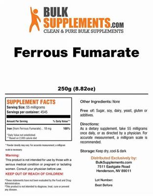 Photo of the BulkSupplements.com Ferrous Fumarate label
