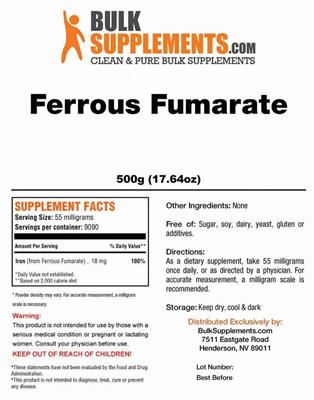Photo of the BulkSupplements.com Ferrous Fumarate label