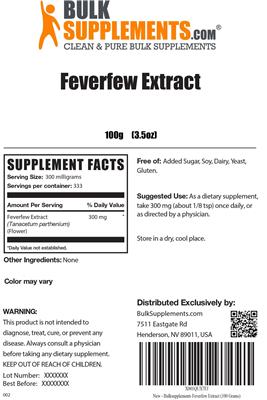 Photo of the BulkSupplements.com Feverfew Extract label