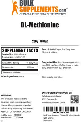 Photo of the BulkSupplements.com DL-Methionine label