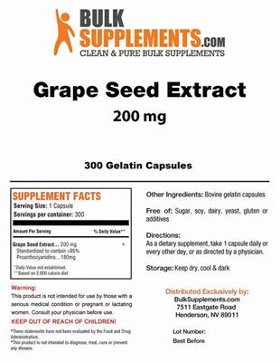 Photo of the BulkSupplements.com Grape Seed Extract 200 mg label