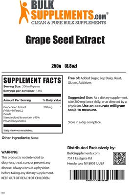 Photo of the BulkSupplements.com Grape Seed Extract label
