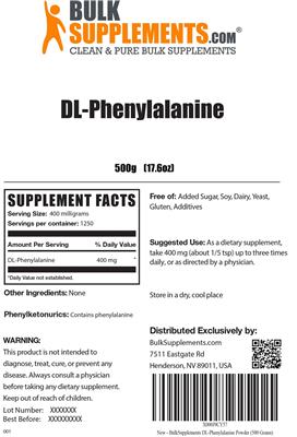 Product label for DL-Phenylalanine