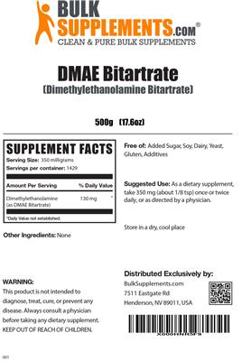 Photo of the BulkSupplements.com DMAE Bitartrate label