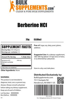 Photo of the BulkSupplements.com Berberine HCL label