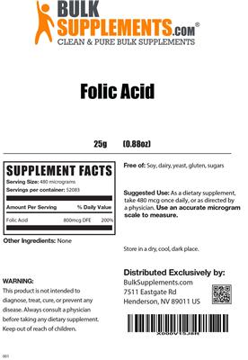 Photo of the BulkSupplements.com Folic Acid label