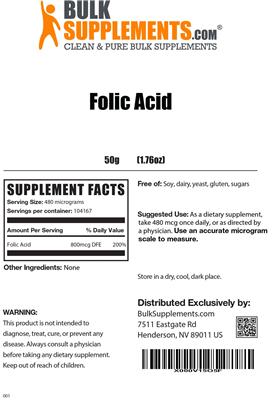 Photo of the BulkSupplements.com Folic Acid label