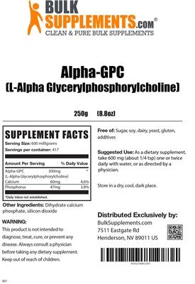 Photo of the BulkSupplements.com Alpha-GPC label