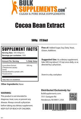 Photo of the BulkSupplements.com Cocoa Bean Extract label