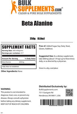 Photo of the BulkSupplements.com Beta Alanine label