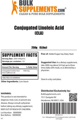 Photo of the BulkSupplements.com Conjugated Linoleic Acid (CLA) label