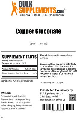 Photo of the BulkSupplements.com Copper Gluconate label