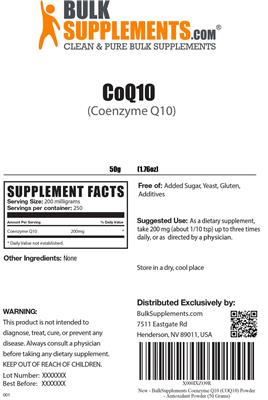 Photo of the BulkSupplements.com CoQ10 label