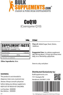 Photo of the BulkSupplements.com CoQ10 label