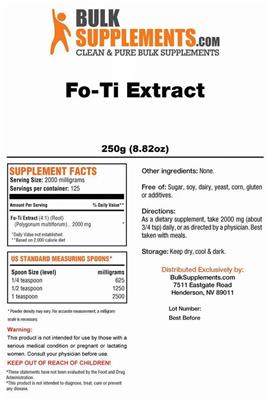 Photo of the BulkSupplements.com Fo-Ti Extract label