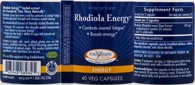 Photo of the Enzymatic Therapy Rhodiola Energy label