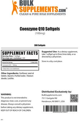 Photo of the BulkSupplements.com Coenzyme Q10 Softgels (100 mg) label