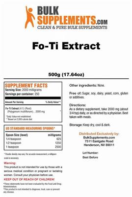 Photo of the BulkSupplements.com Fo-Ti Extract label