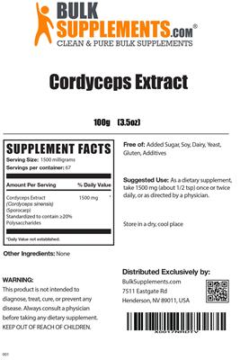 Photo of the BulkSupplements.com Cordyceps Extract label