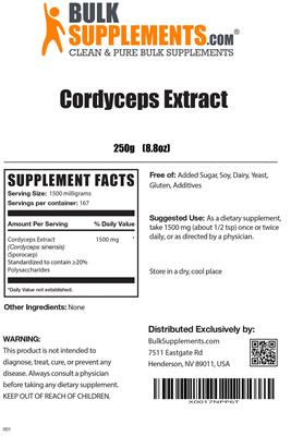 Photo of the BulkSupplements.com Cordyceps Extract label