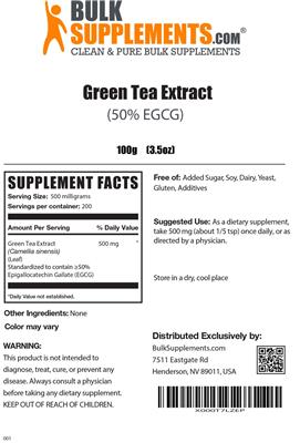 Photo of the BulkSupplements.com Green Tea Extract (50% EGCG) label