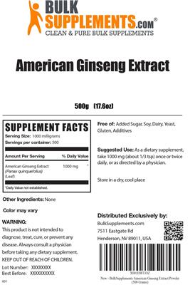 Photo of the BulkSupplements.com American Ginseng Extract label