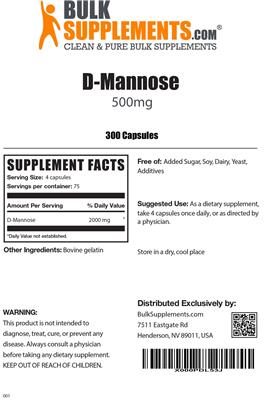 Photo of the BulkSupplements.com D-Mannose 500 mg label