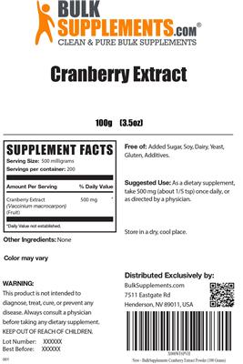 Photo of the BulkSupplements.com Cranberry Extract label