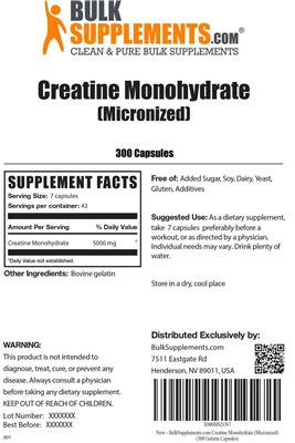 Photo of the BulkSupplements.com Creatine Monohydrate label