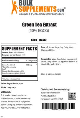 Photo of the BulkSupplements.com Green Tea Extract (50% EGCG) label