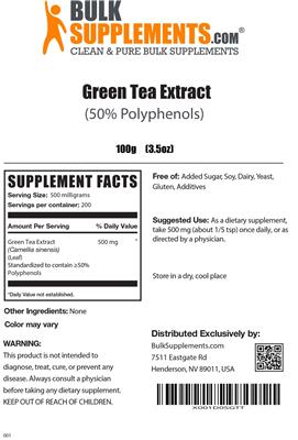 Photo of the BulkSupplements.com Green Tea Extract (50% Polyphenols) label