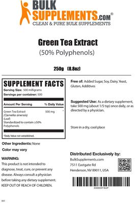 Photo of the BulkSupplements.com Green Tea Extract (50% Polyphenols) label