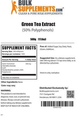 Photo of the BulkSupplements.com Green Tea Extract (50% Polyphenols) label