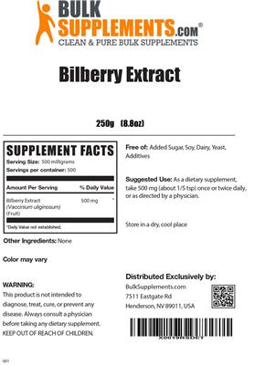 Photo of the BulkSupplements.com Bilberry Extract label